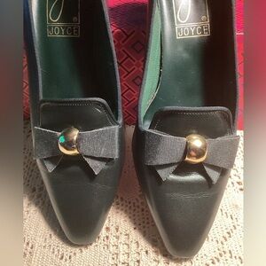VINTAGE Chic Dark Green Leather Women's Loafers